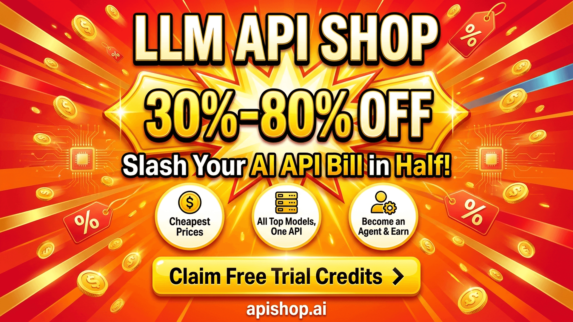 LLM API Shop — 30%-80% OFF, Slash Your AI API Bill in Half